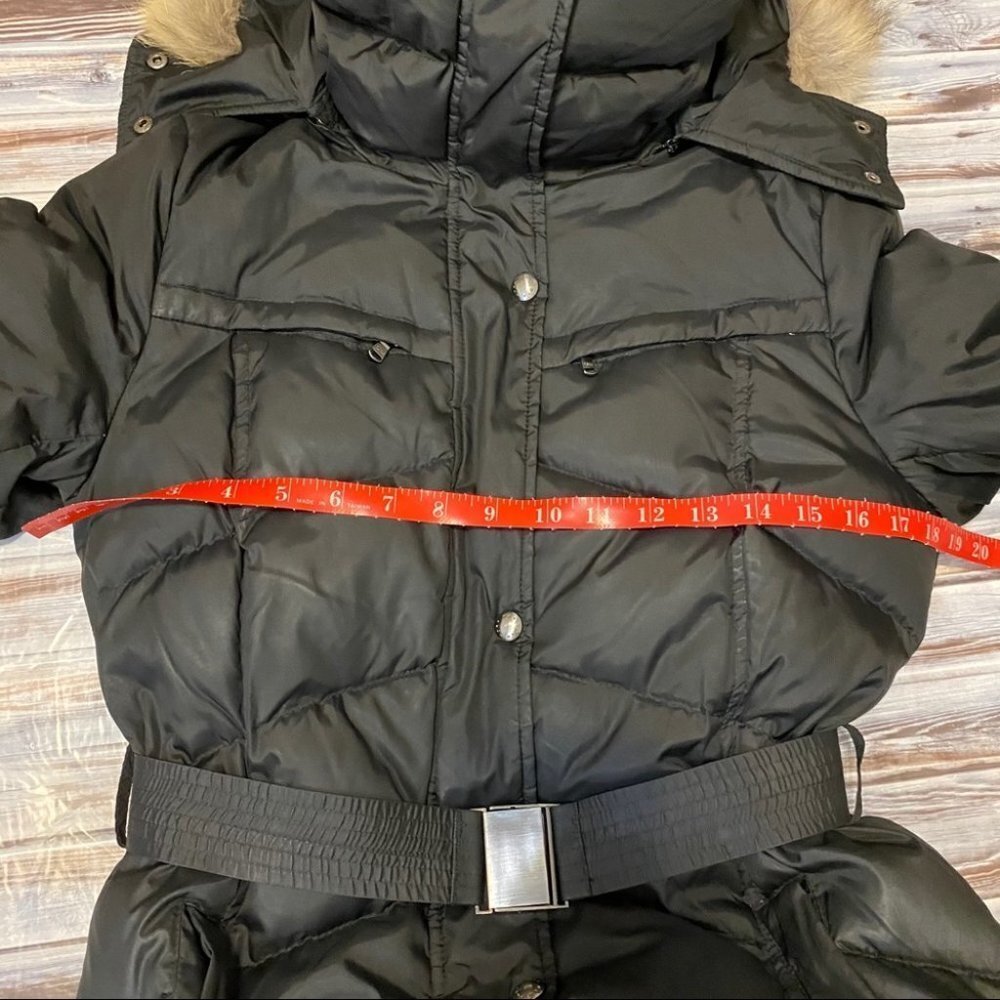 Marc New York Fur Detachable Hood Down Button Down Belted Puffer Jacket Black S - Picture 10 of 11